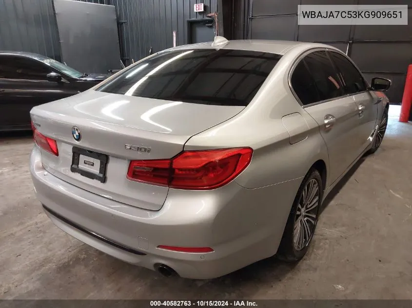 2019 BMW 530I xDrive VIN: WBAJA7C53KG909651 Lot: 40582763