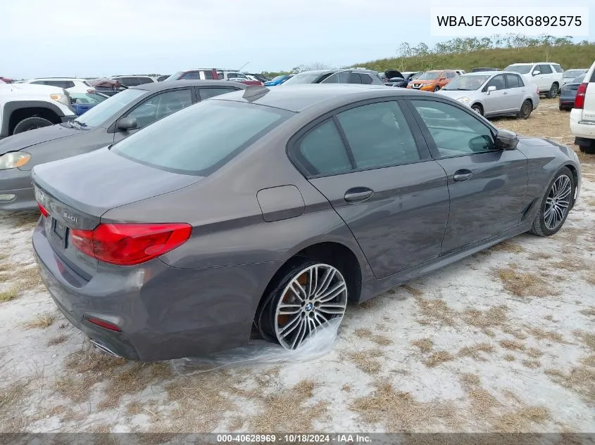 2019 BMW 540I xDrive VIN: WBAJE7C58KG892575 Lot: 40628969