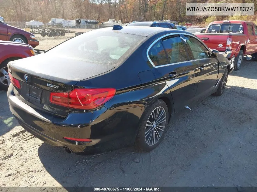 2019 BMW 530I xDrive VIN: WBAJA7C58KWW18374 Lot: 40708675