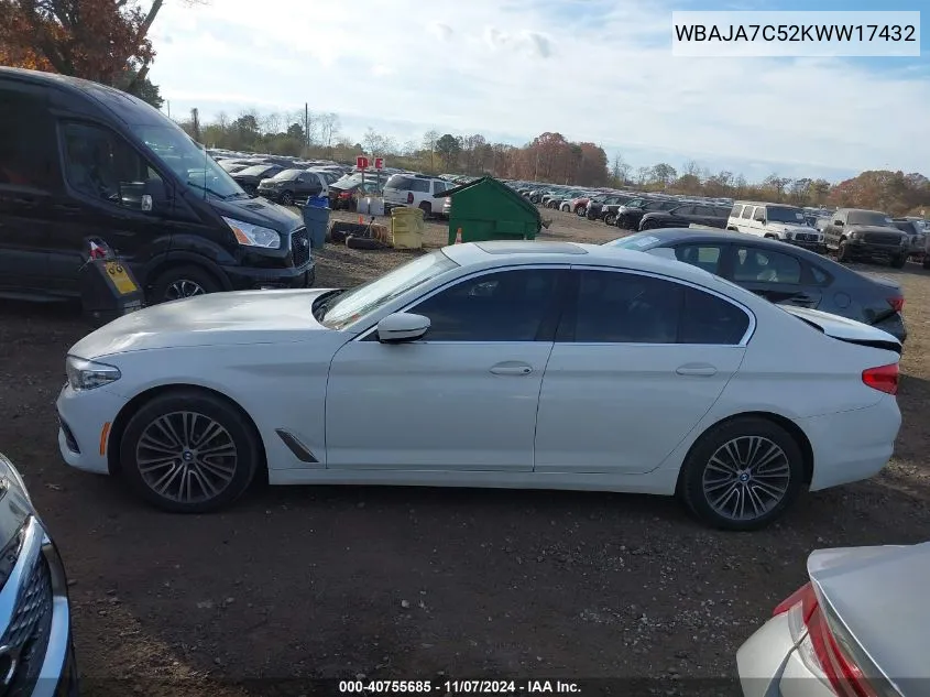 2019 BMW 530I xDrive VIN: WBAJA7C52KWW17432 Lot: 40755685