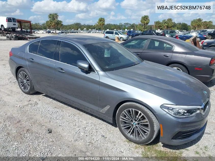 2019 BMW 540I VIN: WBAJE5C52KBM76748 Lot: 40764320