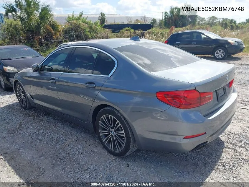 2019 BMW 540I VIN: WBAJE5C52KBM76748 Lot: 40764320