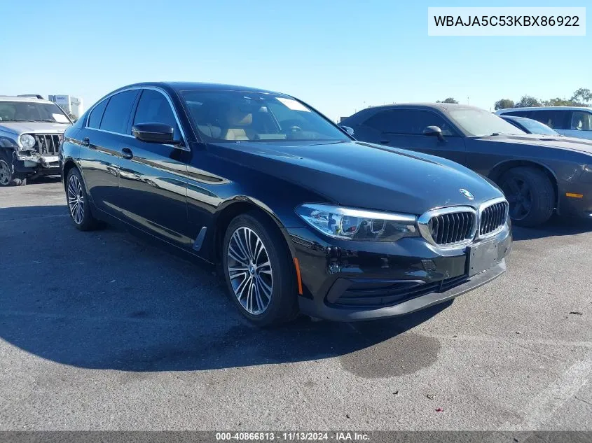 2019 BMW 530I VIN: WBAJA5C53KBX86922 Lot: 40866813