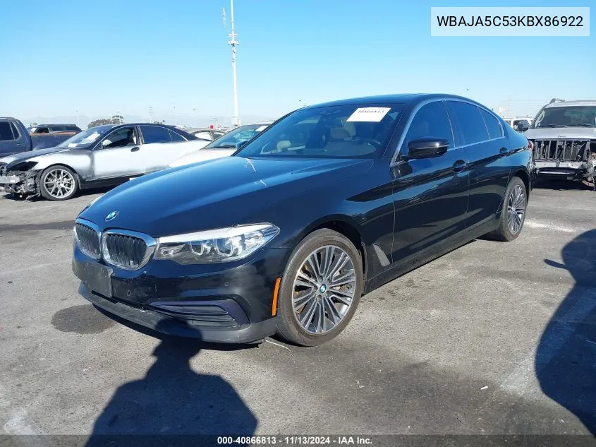 2019 BMW 530I VIN: WBAJA5C53KBX86922 Lot: 40866813