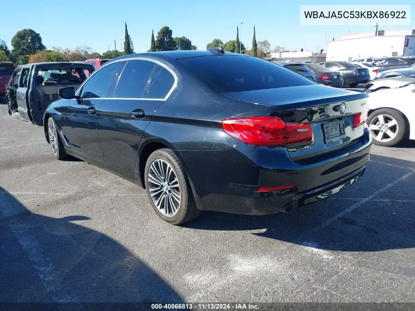 2019 BMW 530I VIN: WBAJA5C53KBX86922 Lot: 40866813