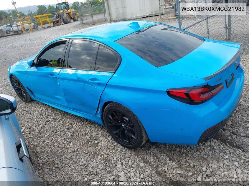 2021 BMW M550I xDrive VIN: WBA13BK0XMCG21982 Lot: 40193604