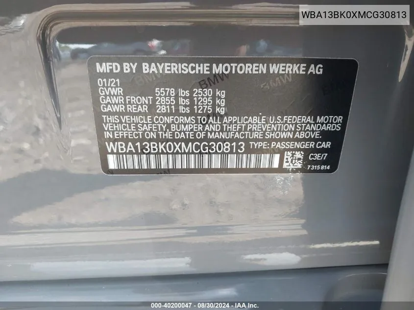 WBA13BK0XMCG30813 2021 BMW M550I xDrive