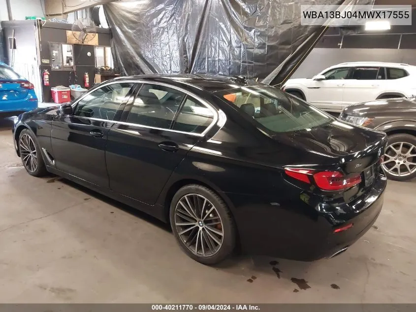 2021 BMW 530I xDrive VIN: WBA13BJ04MWX17555 Lot: 40211770