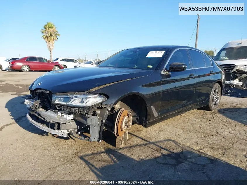 2021 BMW 530I I VIN: WBA53BH07MWX07903 Lot: 40286841