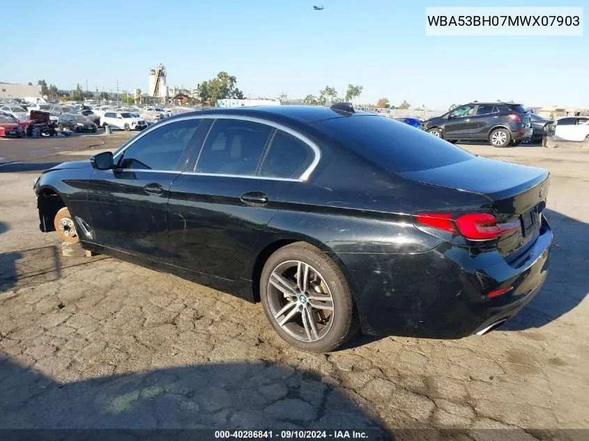 2021 BMW 530I I VIN: WBA53BH07MWX07903 Lot: 40286841