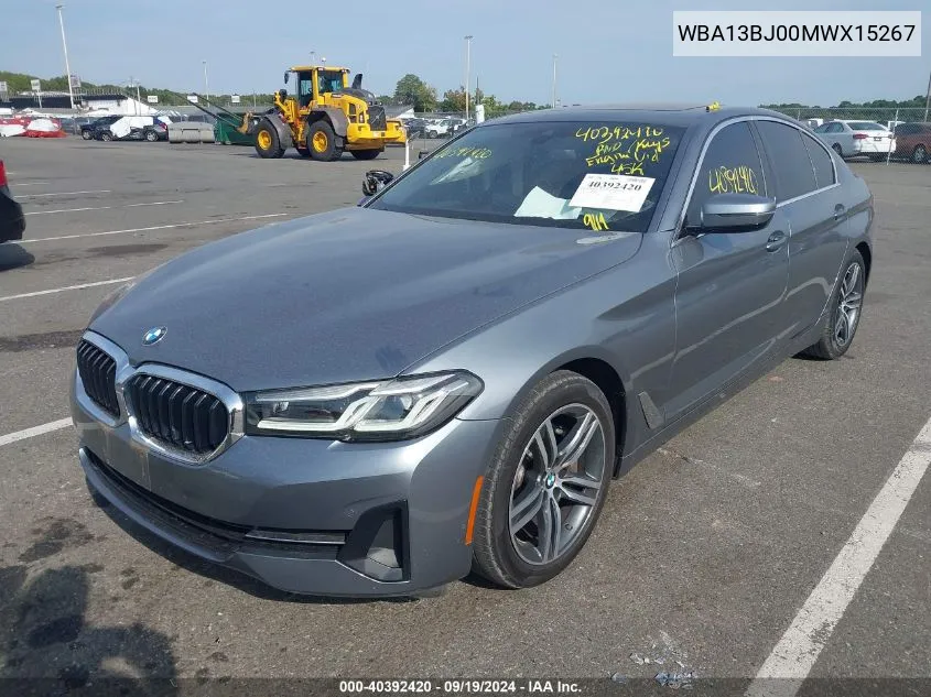 2021 BMW 530I xDrive VIN: WBA13BJ00MWX15267 Lot: 40392420