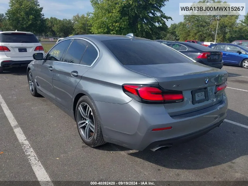 2021 BMW 530I xDrive VIN: WBA13BJ00MWX15267 Lot: 40392420