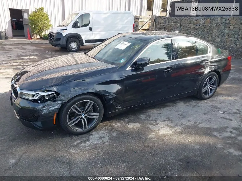 2021 BMW 530I xDrive VIN: WBA13BJ08MWX26338 Lot: 40399624