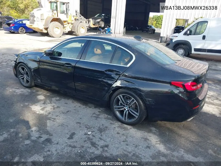 2021 BMW 530I xDrive VIN: WBA13BJ08MWX26338 Lot: 40399624