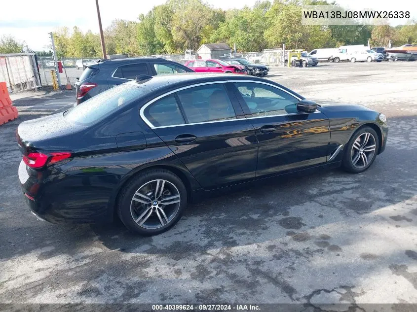 2021 BMW 530I xDrive VIN: WBA13BJ08MWX26338 Lot: 40399624