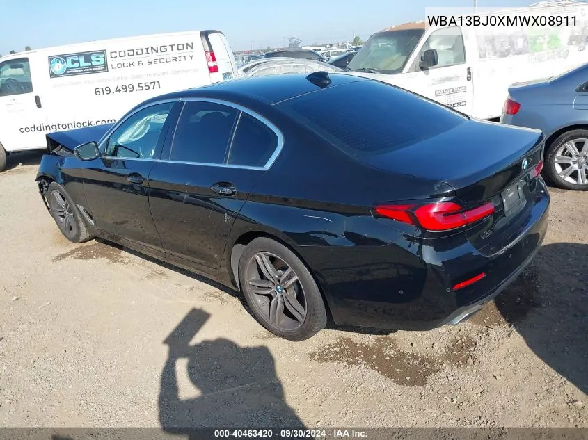 2021 BMW 530I xDrive VIN: WBA13BJ0XMWX08911 Lot: 40463420