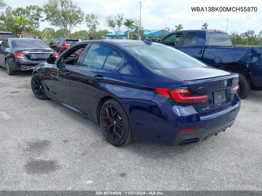 2021 BMW M550I xDrive VIN: WBA13BK00MCH55870 Lot: 40744689