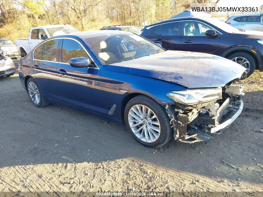 2021 BMW 530I xDrive VIN: WBA13BJ05MWX33361 Lot: 40839890