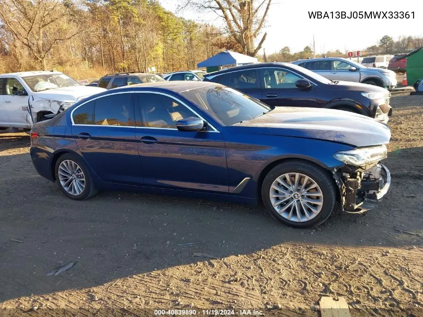 2021 BMW 530I xDrive VIN: WBA13BJ05MWX33361 Lot: 40839890