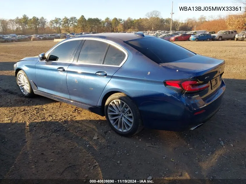 2021 BMW 530I xDrive VIN: WBA13BJ05MWX33361 Lot: 40839890