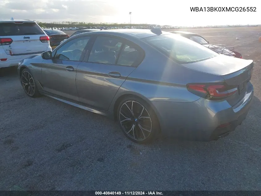 2021 BMW M550I xDrive VIN: WBA13BK0XMCG26552 Lot: 40840149