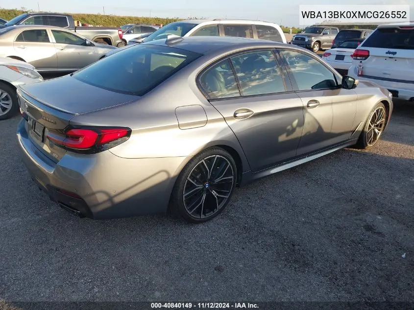 2021 BMW M550I xDrive VIN: WBA13BK0XMCG26552 Lot: 40840149