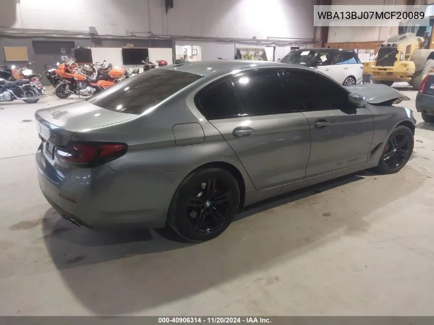 2021 BMW 530I xDrive VIN: WBA13BJ07MCF20089 Lot: 40906314