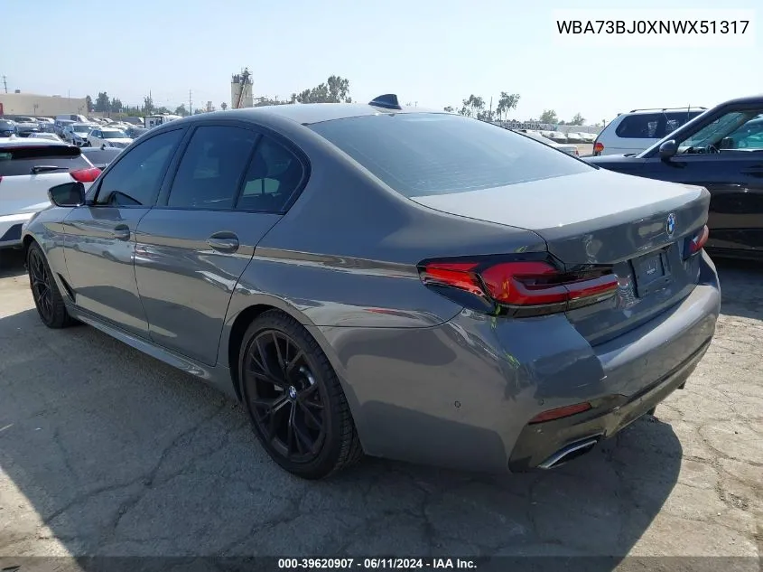 2022 BMW 540 I xDrive VIN: WBA73BJ0XNWX51317 Lot: 39620907