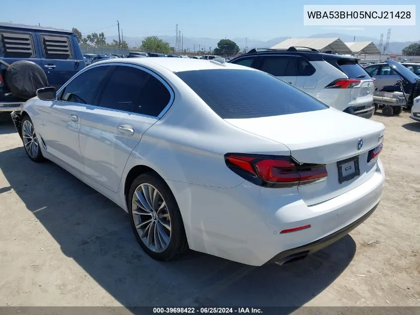 2022 BMW 530 I VIN: WBA53BH05NCJ21428 Lot: 39698422