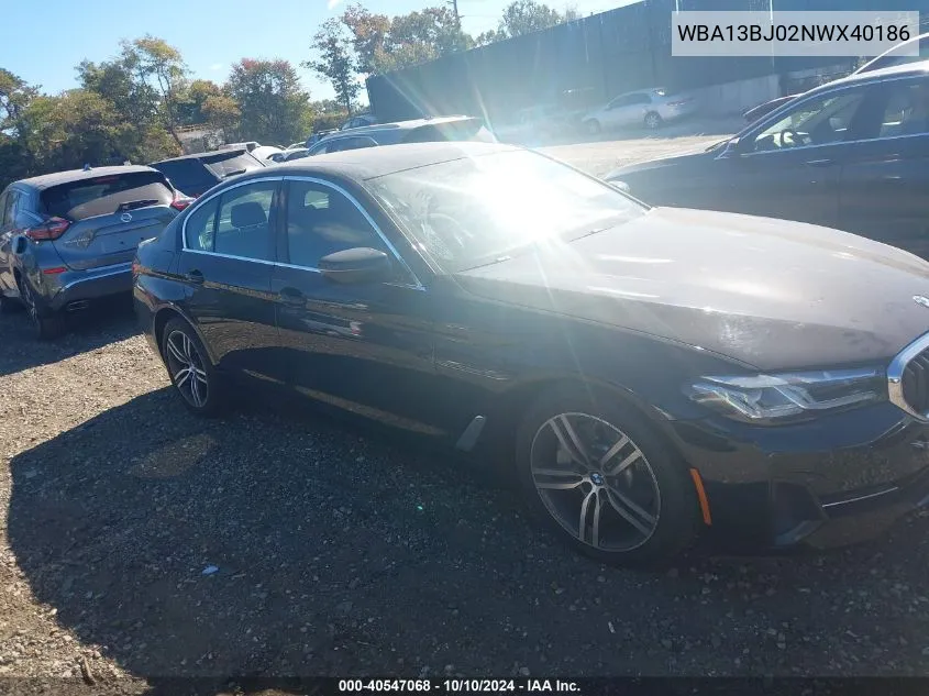 2022 BMW 530 I xDrive VIN: WBA13BJ02NWX40186 Lot: 40547068