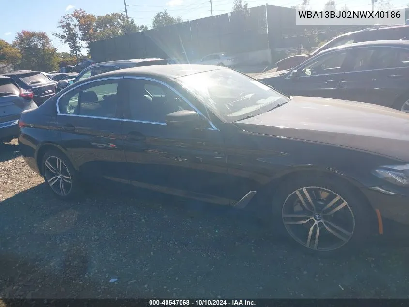 2022 BMW 530 I xDrive VIN: WBA13BJ02NWX40186 Lot: 40547068