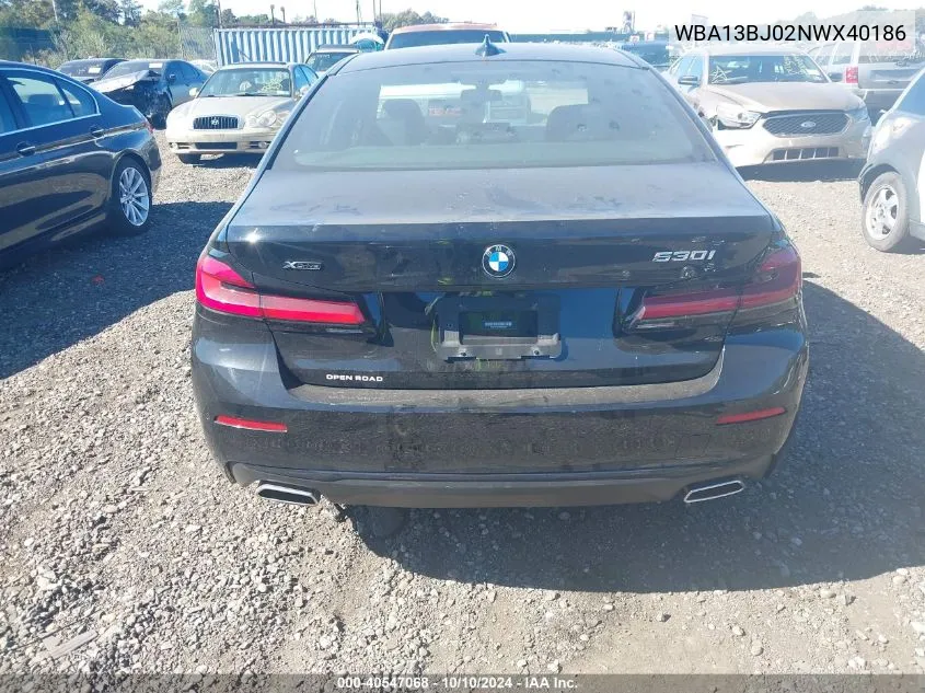 2022 BMW 530 I xDrive VIN: WBA13BJ02NWX40186 Lot: 40547068