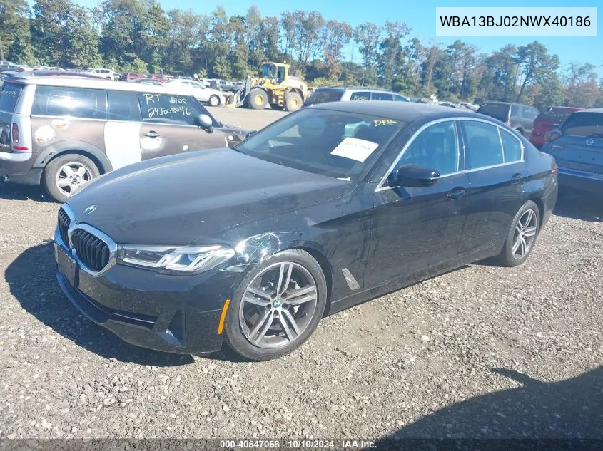 2022 BMW 530 I xDrive VIN: WBA13BJ02NWX40186 Lot: 40547068