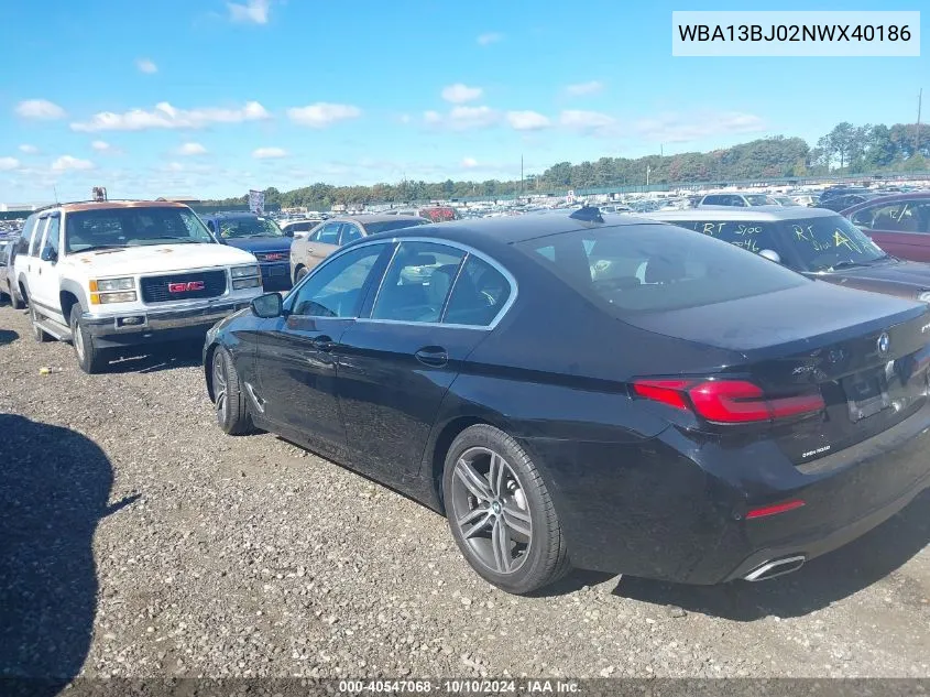 2022 BMW 530 I xDrive VIN: WBA13BJ02NWX40186 Lot: 40547068