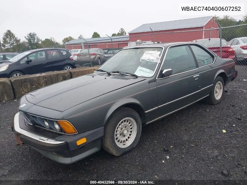 1986 BMW 635 Csi VIN: WBAEC7404G0607252 Lot: 40432566