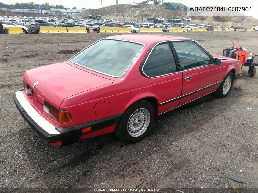 1987 BMW 635 Csi VIN: WBAEC7404H0607964 Lot: 40034447