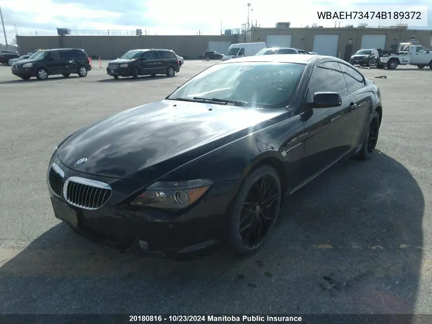 2004 BMW 6-Series VIN: WBAEH73474B189372 Lot: 20180816