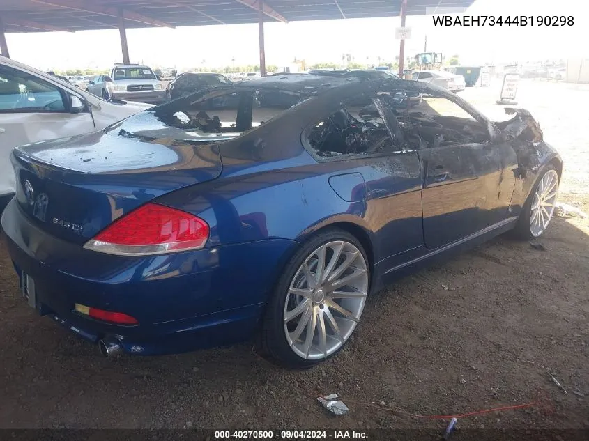 2004 BMW 645Ci VIN: WBAEH73444B190298 Lot: 40270500