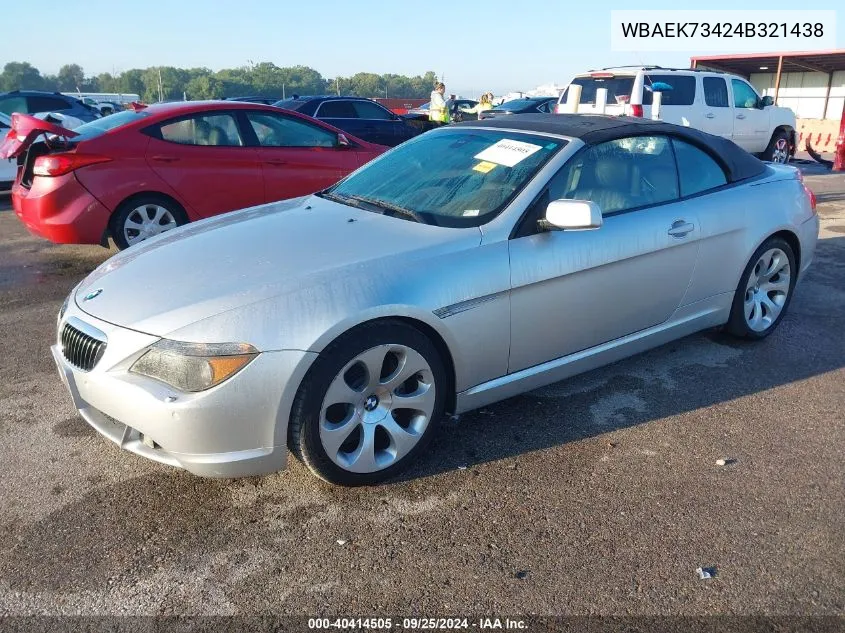 2004 BMW 645Ci VIN: WBAEK73424B321438 Lot: 40414505