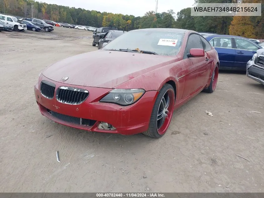 2004 BMW 645Ci VIN: WBAEH73484B215624 Lot: 40782440