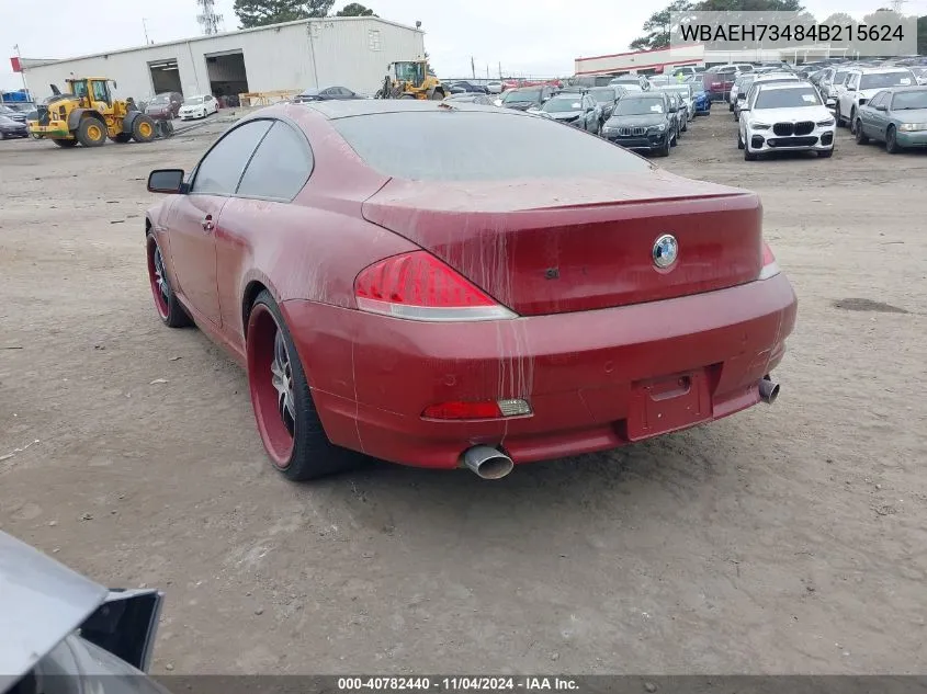 2004 BMW 645Ci VIN: WBAEH73484B215624 Lot: 40782440