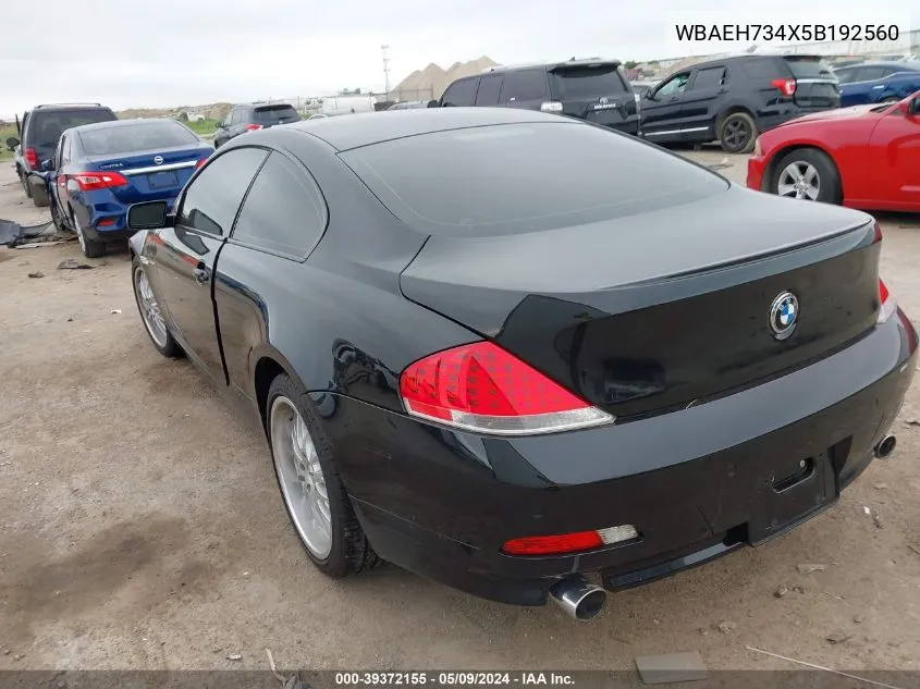 2005 BMW 645Ci VIN: WBAEH734X5B192560 Lot: 39372155