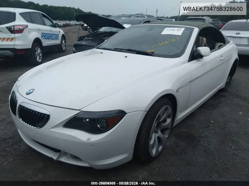 2005 BMW 645Ci VIN: WBAEK73475B328600 Lot: 39474108