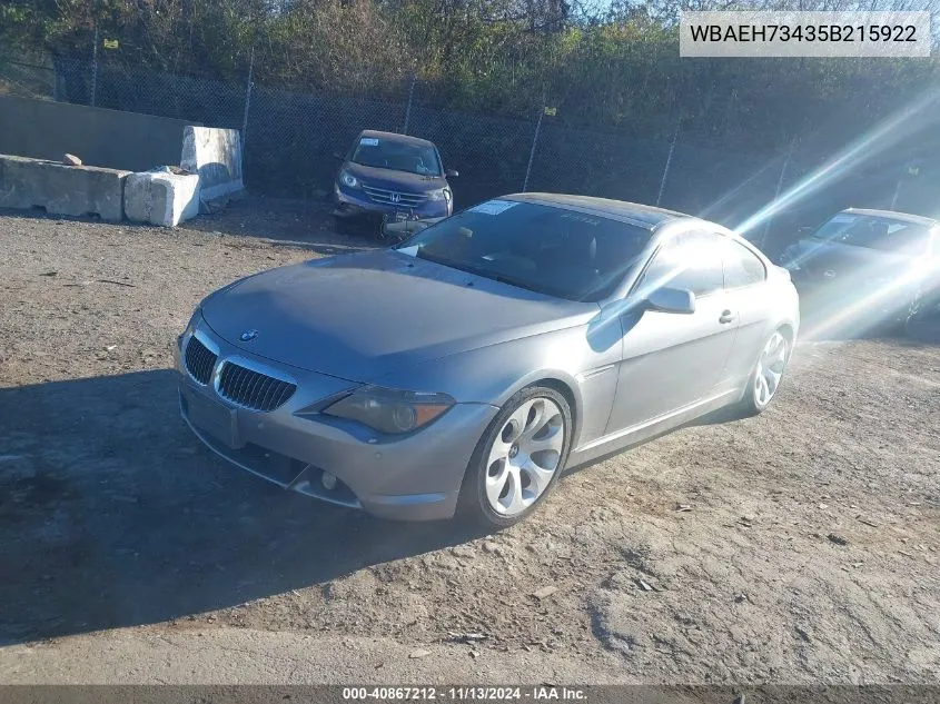 2005 BMW 645Ci VIN: WBAEH73435B215922 Lot: 40867212