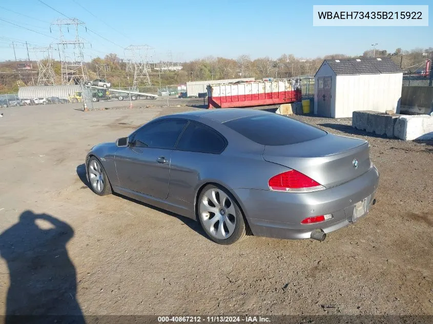 2005 BMW 645Ci VIN: WBAEH73435B215922 Lot: 40867212