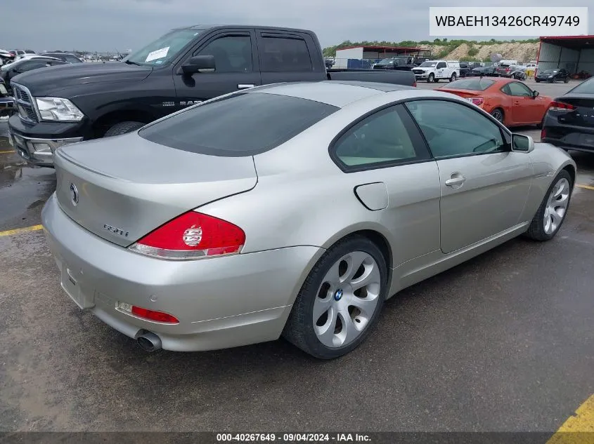 2006 BMW 650I VIN: WBAEH13426CR49749 Lot: 40267649