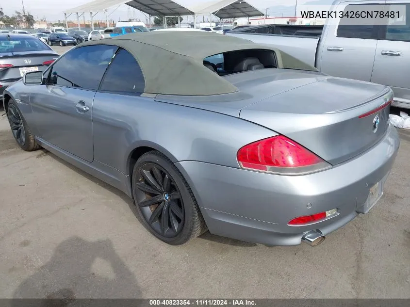 WBAEK13426CN78481 2006 BMW 650