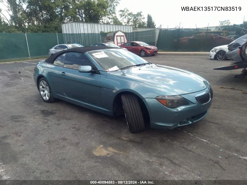 2007 BMW 650I VIN: WBAEK13517CN83519 Lot: 40094583