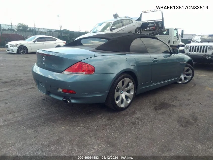 2007 BMW 650I VIN: WBAEK13517CN83519 Lot: 40094583