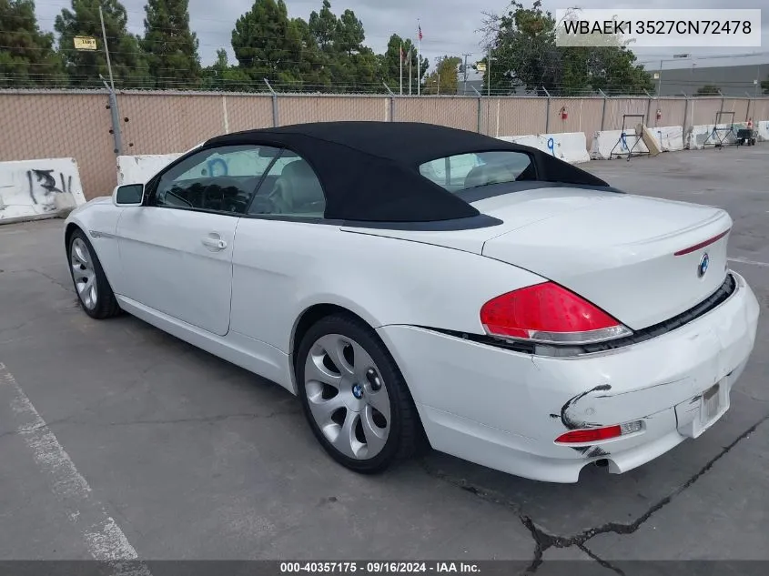 2007 BMW 650I VIN: WBAEK13527CN72478 Lot: 40357175